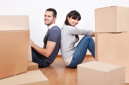 Packed moving boxes ready for removals in Hadleywood